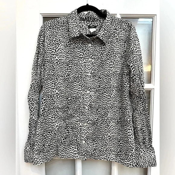 J. Crew | Women's Collared Button Down Long Sleeve Cheetah Animal Print Size M - Picture 7 of 7